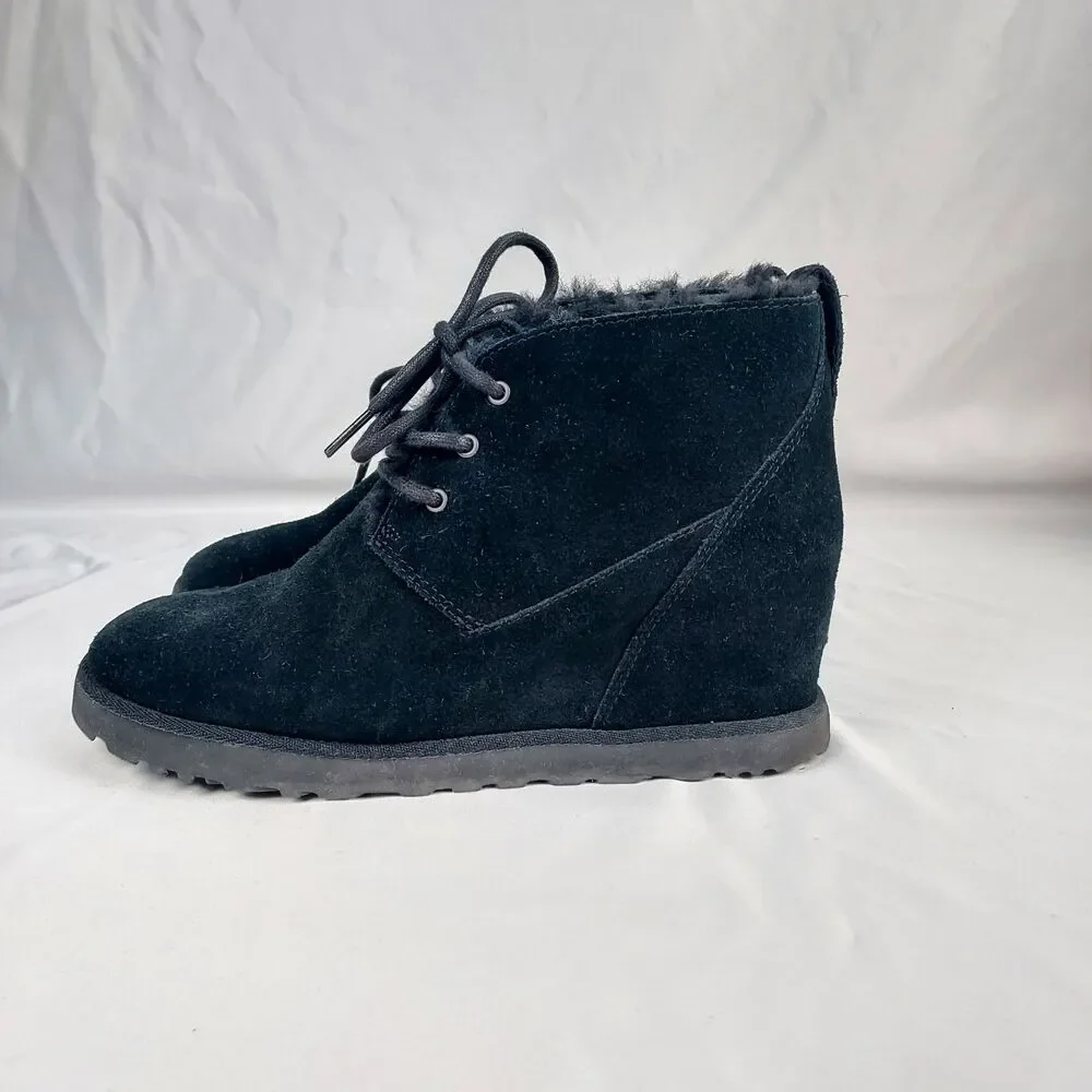 UGG Neumel Style Black Suede Chukka Boots Womens 9 Fur Lined Winter